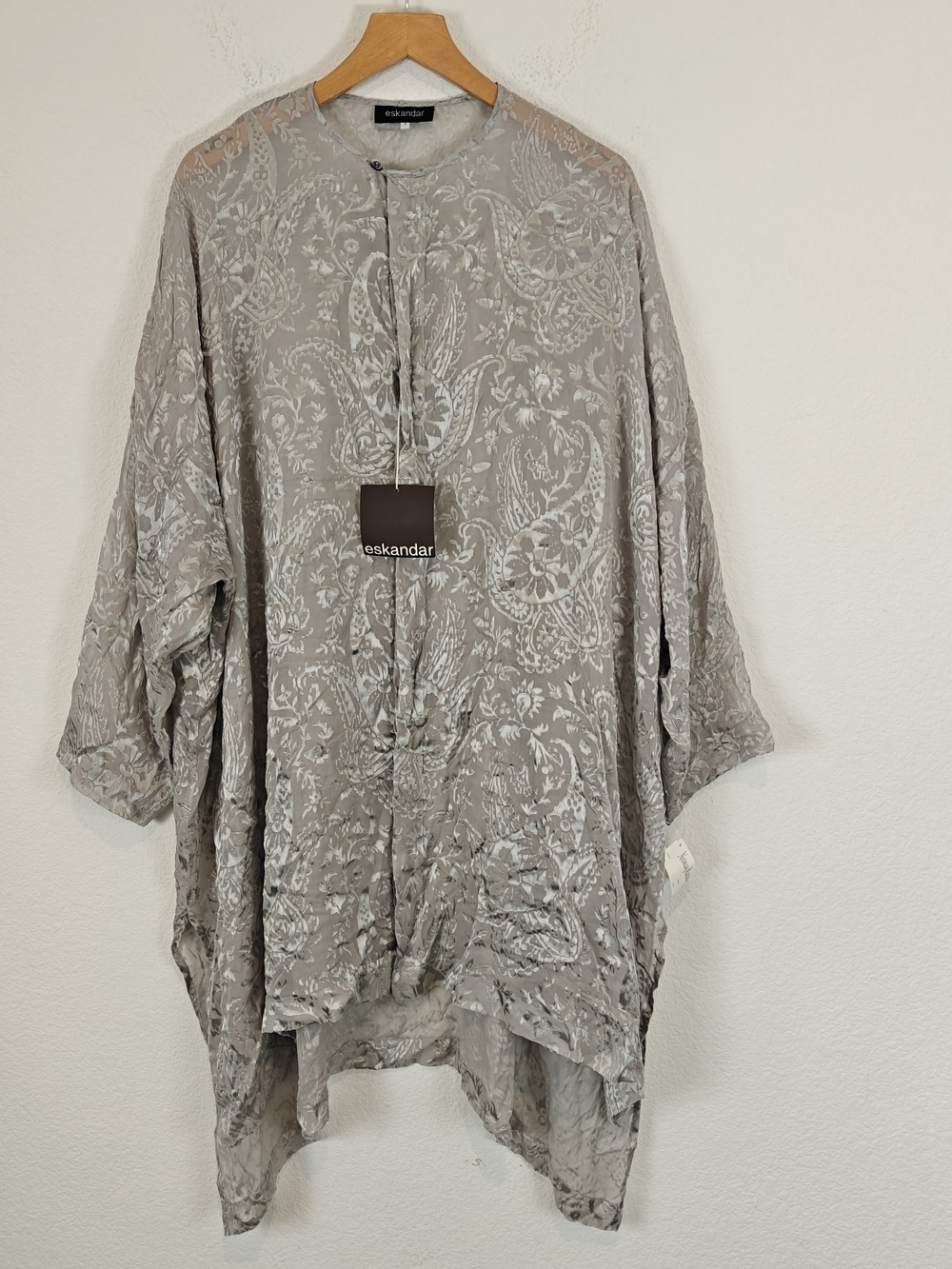 Eskandar Silk Velvet Burnout Tunic Top Size 1 Taupe Paisley Oversized NWT Luxe